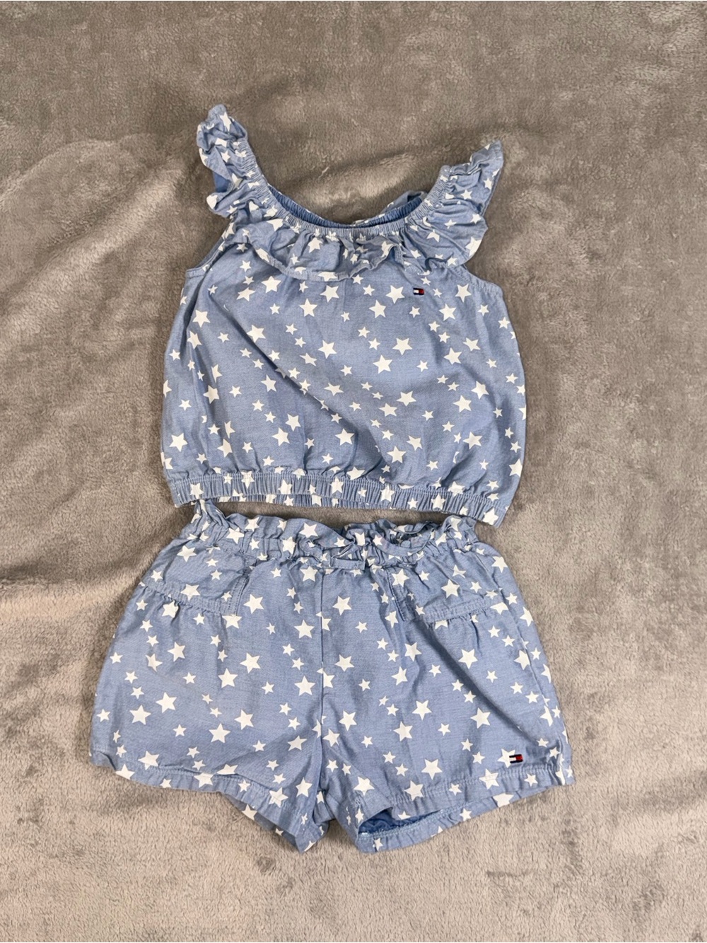 Tommy Hilfiger Light Blue & White Star Ruffle Tank + Shorts Set